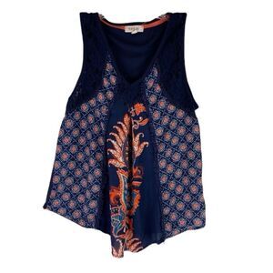 Taylor & Sage Tank Top Blue Orange Floral Lightweight Top Small
